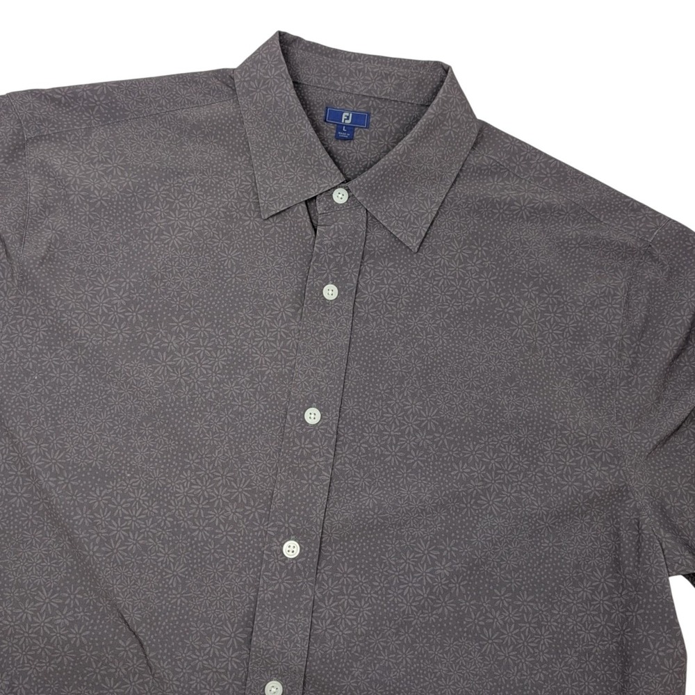 FootJoy Men's Large Grey Floral Short Sleeve Button Down Golf‎ Shirt Performance